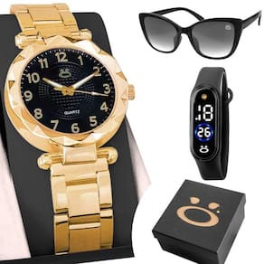 Relógio Aço Feminino + Óculos + Bracelete Digital + Caixa