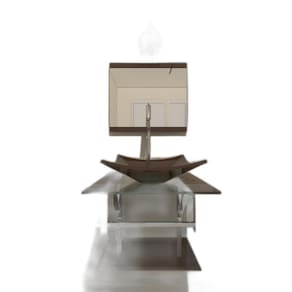 Gabinete Vidro 45Cm Iq Inox Cuba Quadrada Marrom + Torneira