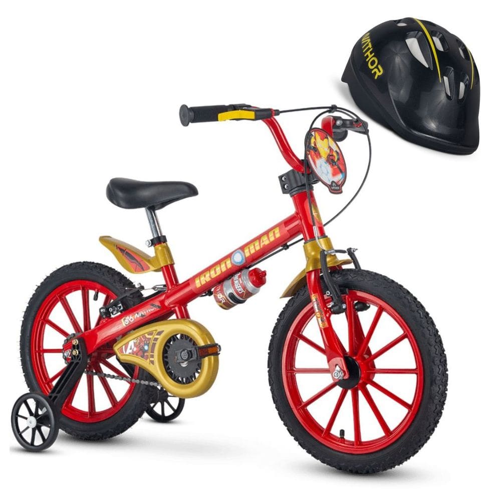 Bicicleta Infantil Aro 16 Homem de Ferro Marvel com Capacete Preto Nathor