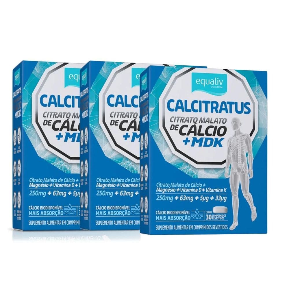 Kit 3 Calcitratus + Mdk Citrato Malato Cálcio Vitam D K
