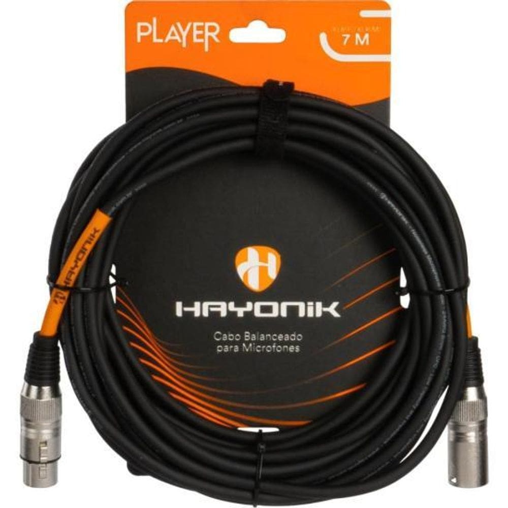 Cabo Para Microfone Player XLR(F) x XLR(M) 7m Preto Hayonik [F003]