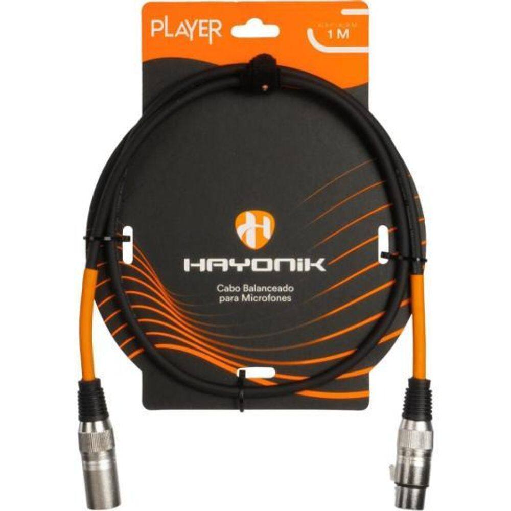 Cabo Para Microfone Player XLR(F) x XLR(M) 1m Preto Hayonik [F003]