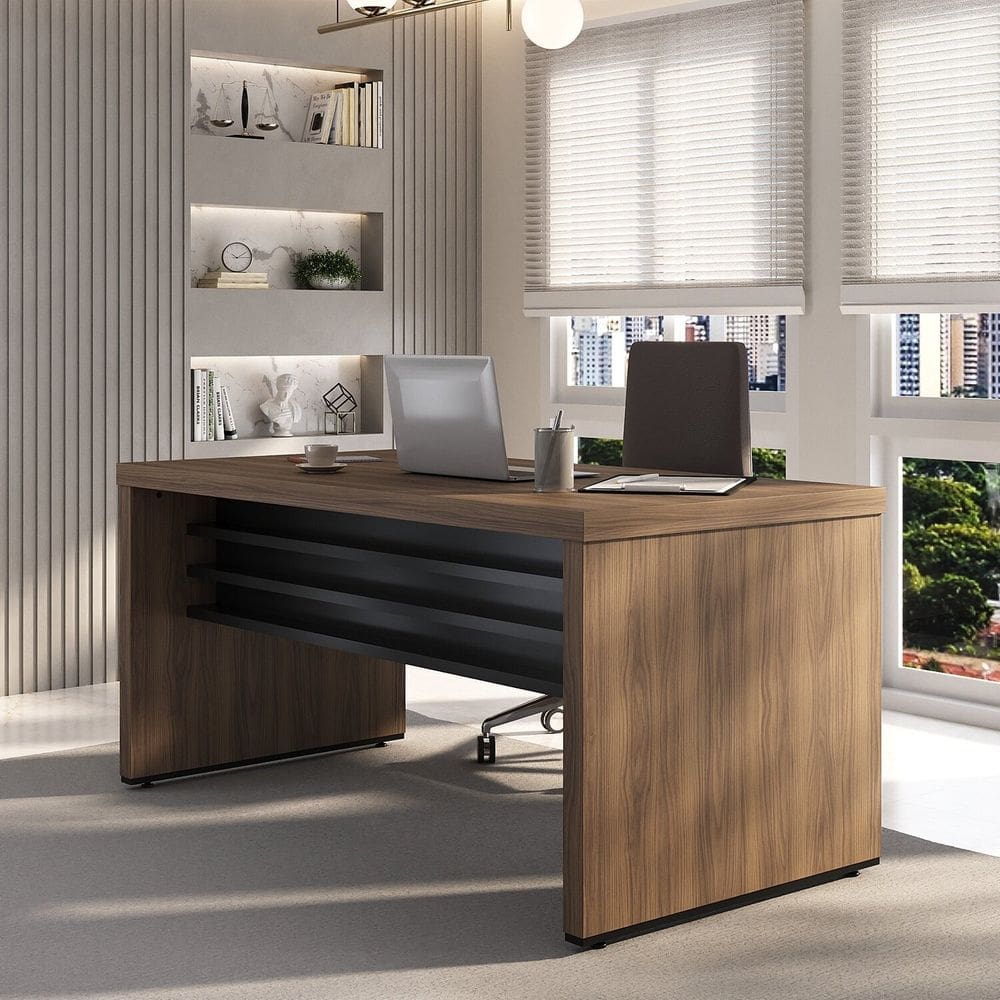 Mesa para Escritório 1350 Cm Tamburato Robusta e Elegante Nogal/Preto