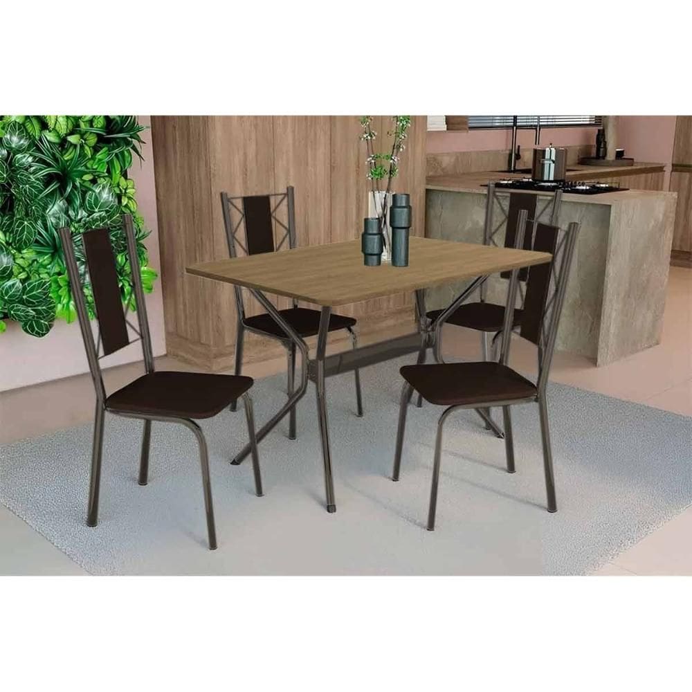 Sala de Jantar Completa Loire Tampo Madeirado 90x160cm e 4 Cadeiras Lisboa Bronze/Freijo - Marrom - Kappesberg