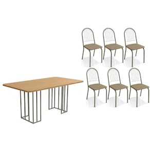 Sala de Jantar Completa Duina c/ Tampo de Madeira 160cm e 6 Cadeiras Noruega Niquel/Freijo - Courano Cappuccino - Kappesberg