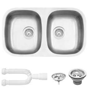 Cuba Dupla Tramontina Isis 2C 34BL Prime Aço Inox Acetinado 72x40cm c Válvula e Sifão Duplo 94030102