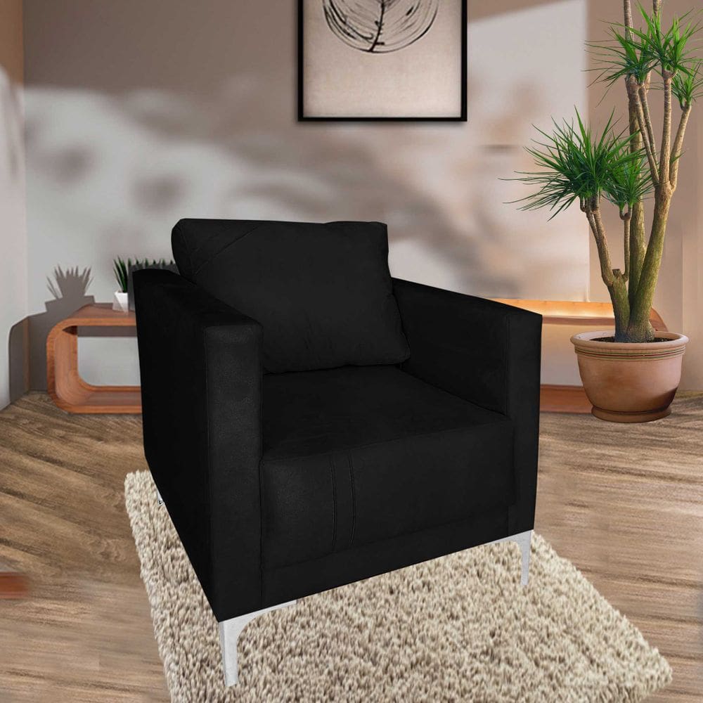 Poltrona Decorativa Sala Quarto Sara Suede Preto