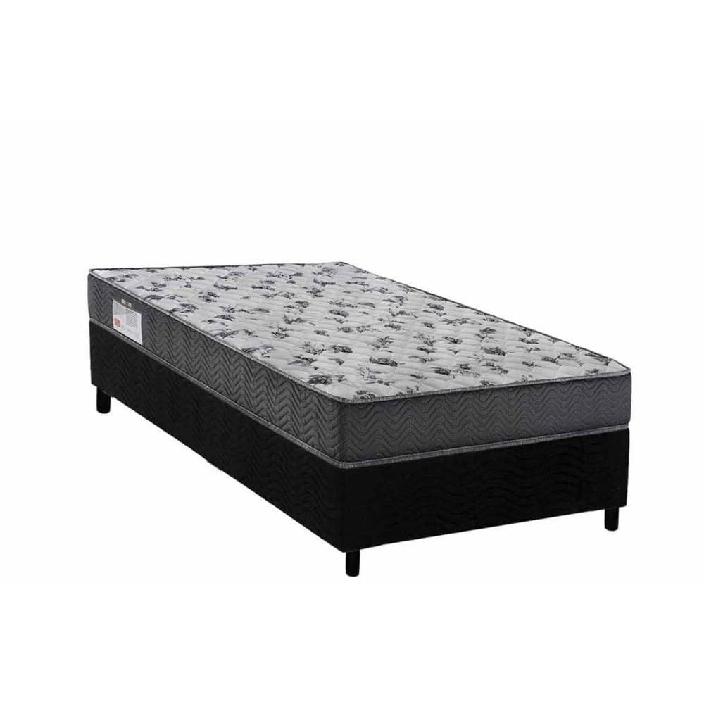 Conjunto Box Solteiro: Colchão Anatômico Ortobom D33 ISO 100 Ultra Firme + Base CRC Suede Black (78x188)