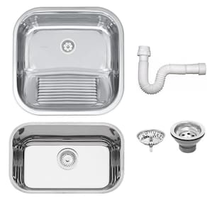 Cuba Tramontina Prime em Aço Inox Alto Brilho 47x30 cm Válvula e Tanque Polido 40x40 e Sifão 9402220