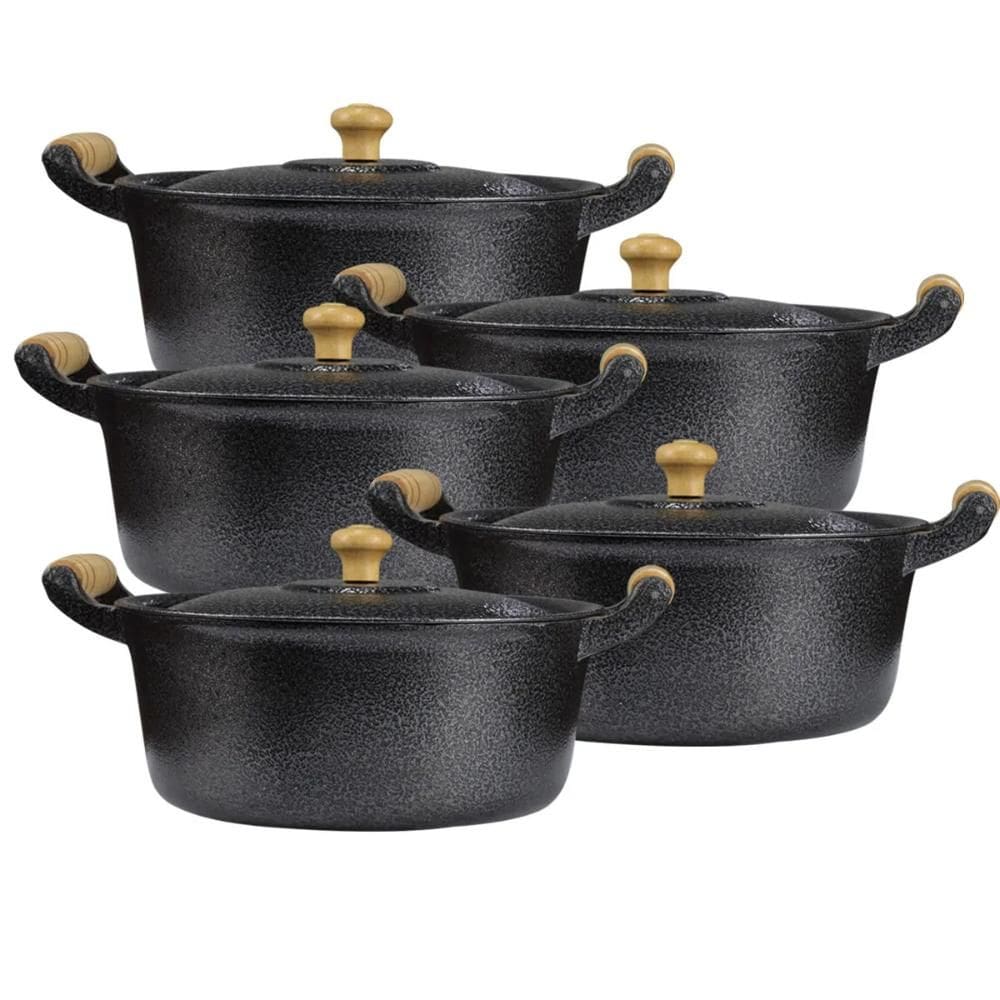 Jogo 5 Panela Alumínio Fundido Craqueada Preto 14 Ao 22 cm