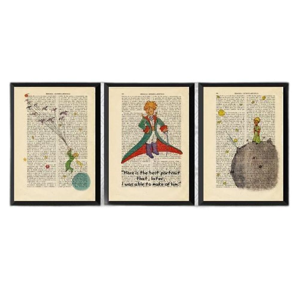 Kit 3 Quadros Pequeno Príncipe Vintage 33X24Cm