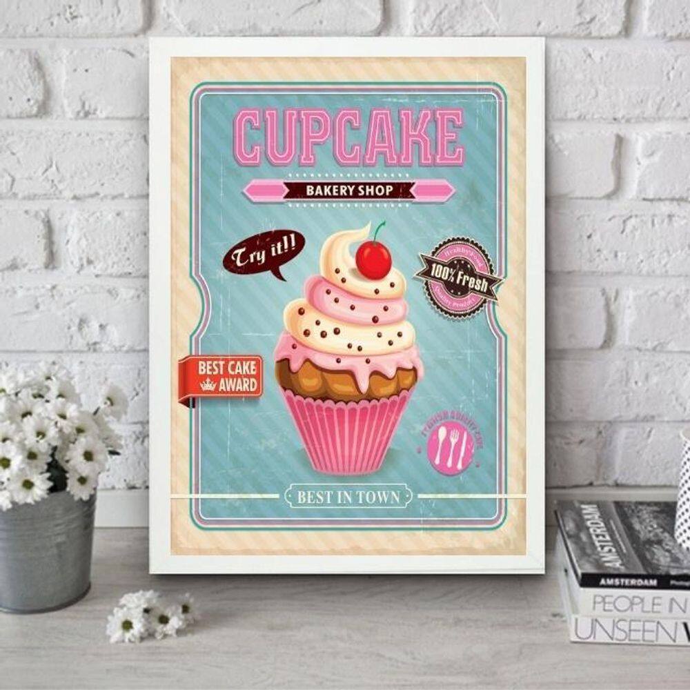 Quadro Cupcake - Rosa E Azul 24X18Cm
