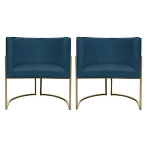 Kit 2 Poltronas Decorativa Recepção Luna Suede Cores Base De Ferro Champagne Azulmarinho Suede