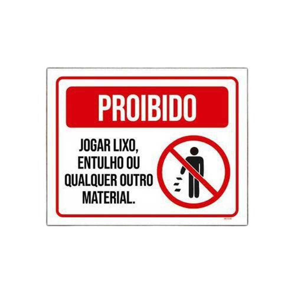 Placa De Sinalização - Proibido Jogar Lixo Entulho 27X35