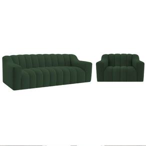 Kit 1 Sofá 180cm 1 Poltrona Luxo Recepção Sala Elegance Linho Verde