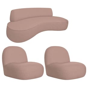Sofá Curvo 130cm 2l E 2 Poltronas Orgânico Recepção Sala Amsterdã Linho Adj Decor Rosê
