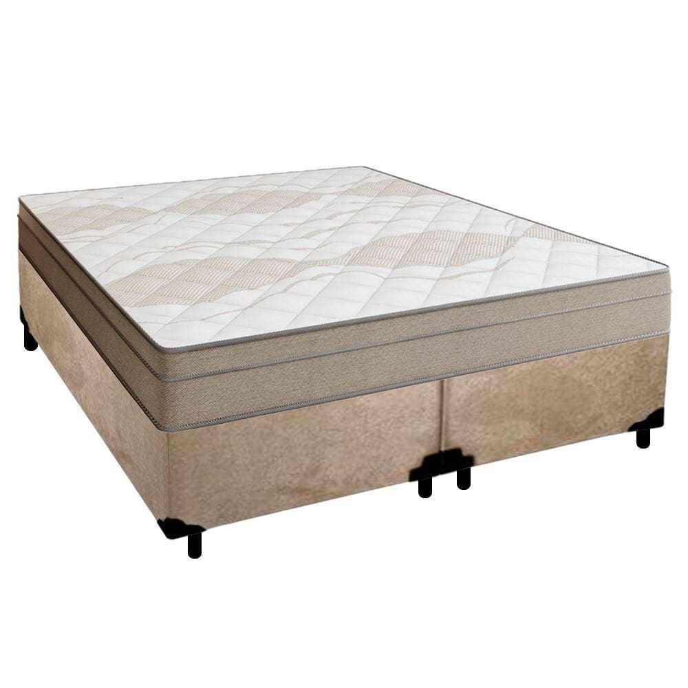 Cama Box Casal Bipartido Suede + Colchão De Molas Ensacadas Portobel Ipanema 138x188x65cm Bege