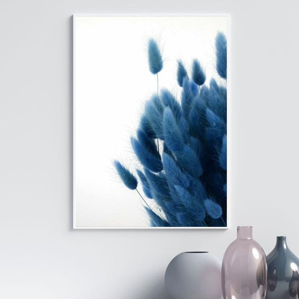 Quadro Linha Soft Azul - Flores 33X24Cm - Com Vidro