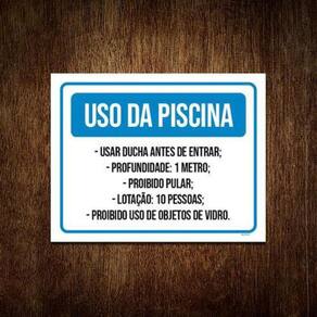 Placa Uso Piscina Usar Ducha Profundidade 1 Metro 18X23