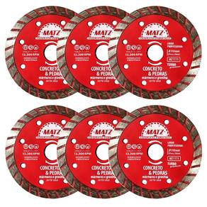 Kit 6 Disco Corte Diamantado Turbo Concreto 110X20Mm Matz