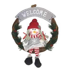 Guirlanda Natal Boneca De Neve Com Folhas E Frutos 40Cm