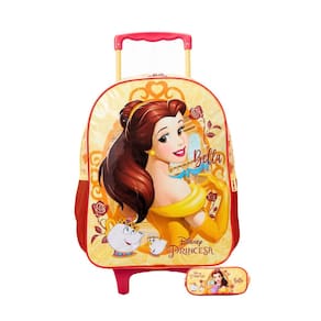 Kit Escolar Mochila De Rodinha+Estojo Bela E A Fera