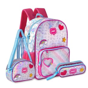 Kit Escolar Mochila Lancheira E Estojo Holográfico Feminino