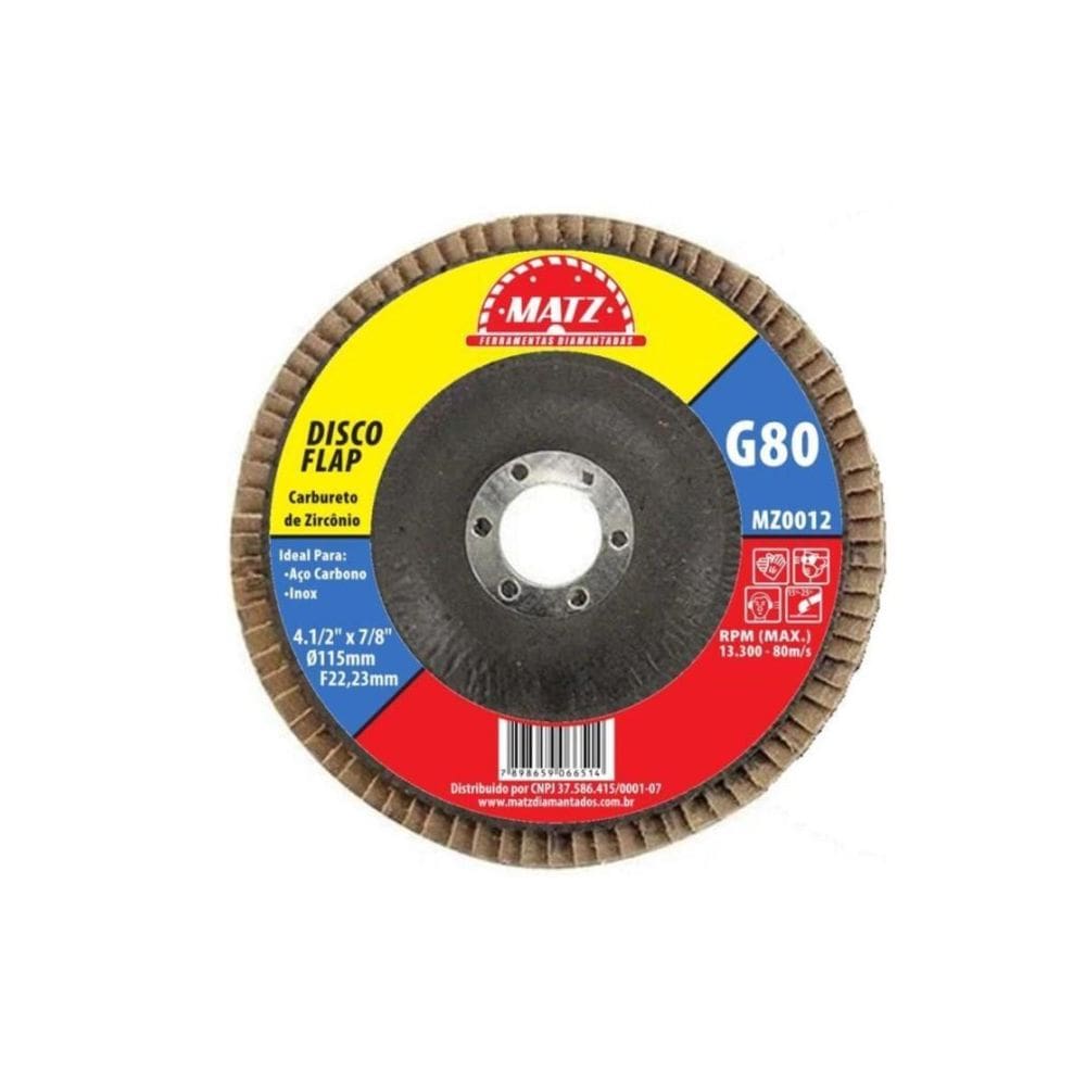 Disco Flap Desbaste Acabamento Grão 80 115X22,23Mm Matz