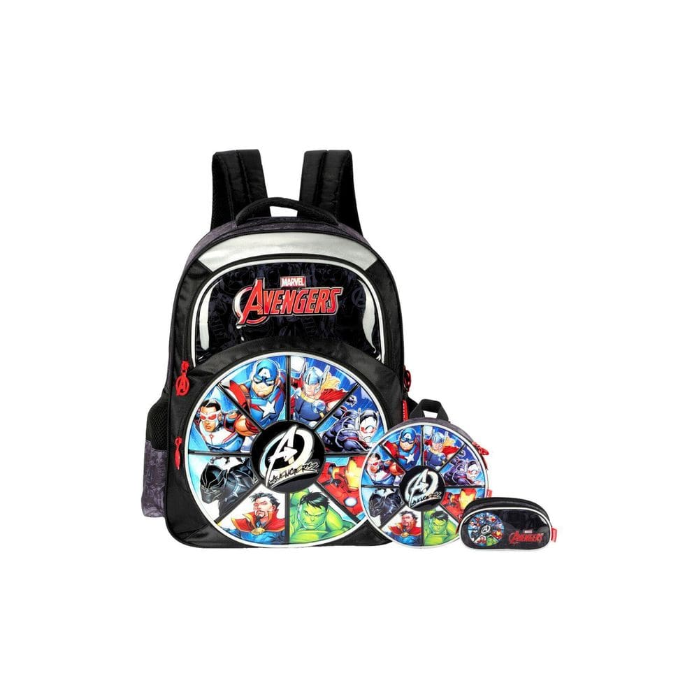 Kit Mochila De Costas+Lancheira+Estojo Avengers - Preto