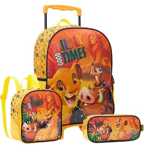 Kit Mochila Rodinha 16 Rei Leão Escolar Lancheira Estojo