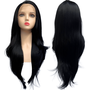 Peruca front lace HD orgânica preto lisa repicada 1B