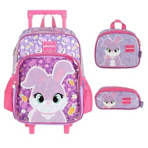 Kit Mochila Sem Alça Lancheira Estojo Luxcel Coelhinha Lilás