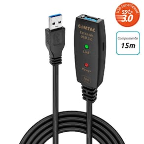 Cabo Extensor USB 3.0 AM/AF com Amplificador de Sinal - 15m - 5 Gbps - Plug e Play - Comtac 28129375