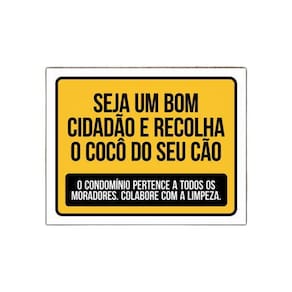 Placa Ps 18X23 Cm Recolha Fezes Cão Condomínios Cachorro Coc
