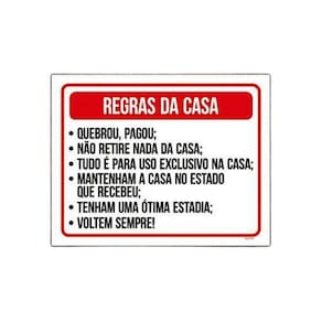 Placa Sinalização - Regras Casa Quebrou Pagou 18X23