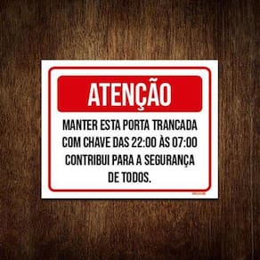 Placa Atenção Manter Trancada Com Chave 18x23cm 5un
