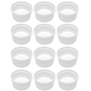 Jogo 12 Ramequins 50ml Canelado Porcelana Classic Branco Lyor Servir Petiscos
