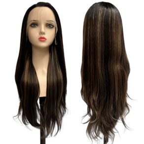 Peruca front lace HD orgânica preta com mechas loiras 427613