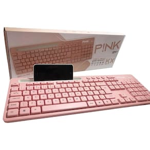 Teclado Rosa Para Computador Notebook Com Suporte De Celular