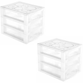 Kit 2 Gaveteiros Plástico 3 Gavetas Ordene 16,5x13x13,5cm Porta Objetos Acessórios Cristal Bel