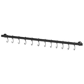 Suporte De Cozinha Porta Talheres 100Cm C/ 18 Ganchos Preto