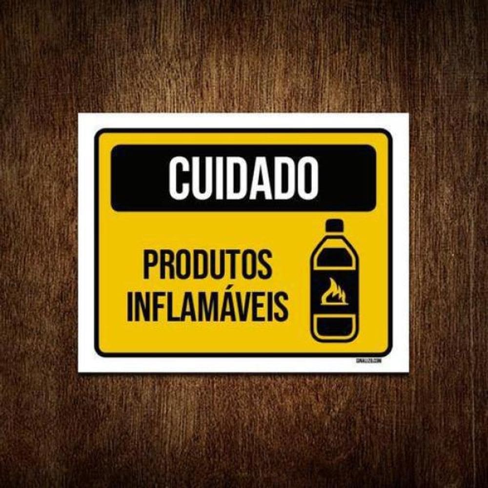 Kit 3 Placas Cuidado Produtos Inflamáveis