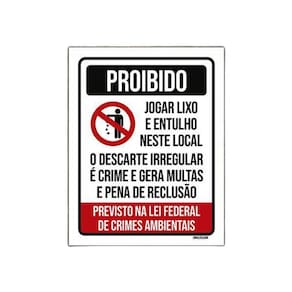Placa De Sinalização - Proibido Jogar Lixo Lei Federal 27X35