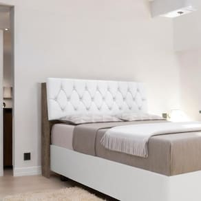 Cabeceira Estofada Yasminne Solteiro Chocolate Com Capitonê Branco