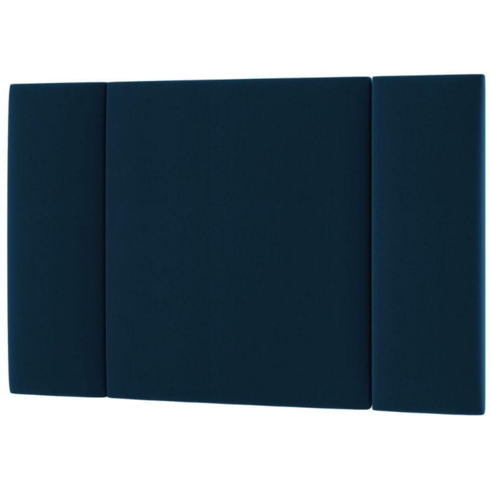 Cabeceira Estofada Cama Box Solteiro Com Led Moderna 90 Cm veludo Azul Marinho