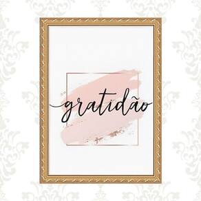 Quadro Moldura Dourada Gratidão Rosê 33X24Cm