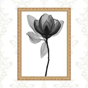 Quadro Moldura Dourada Flor Minimalista 45X34Cm