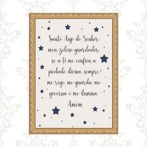 Quadro Moldura Dourada Santo Anjo Estrelinhas 24X18Cm