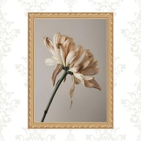 Quadro Moldura Dourada Flor Pétalas Bege 24X18Cm
