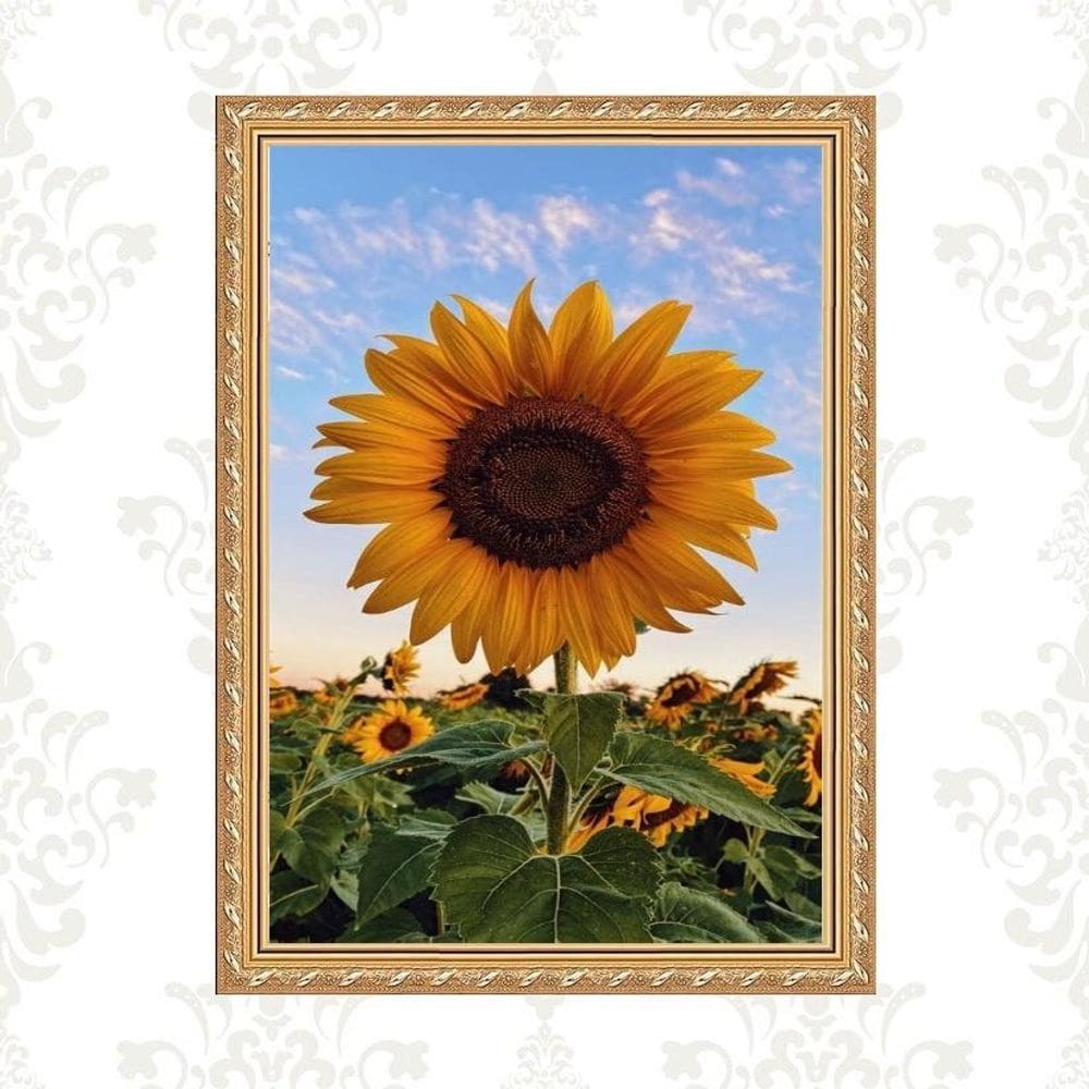 Quadro Moldura Dourada Girassol 45X34Cm